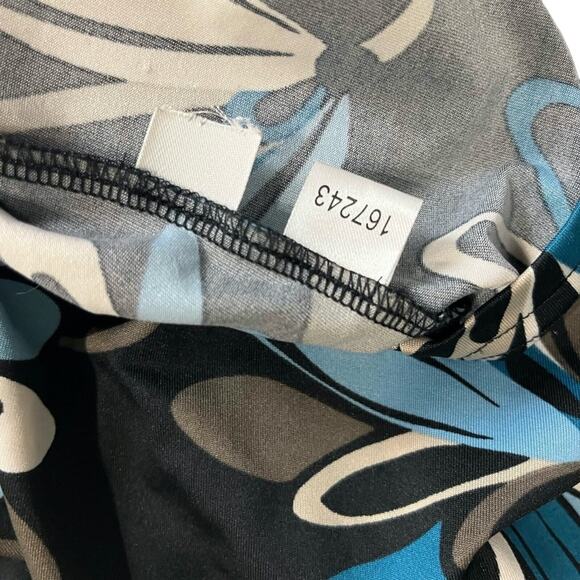 Ann Taylor Loft Blue Black Floral Shift Style Jersey Knit Stretch Dress sz Small - Picture 16 of 16